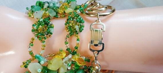Green Shades Gemstone Rocks wide Stretch Bracelet… - image 5