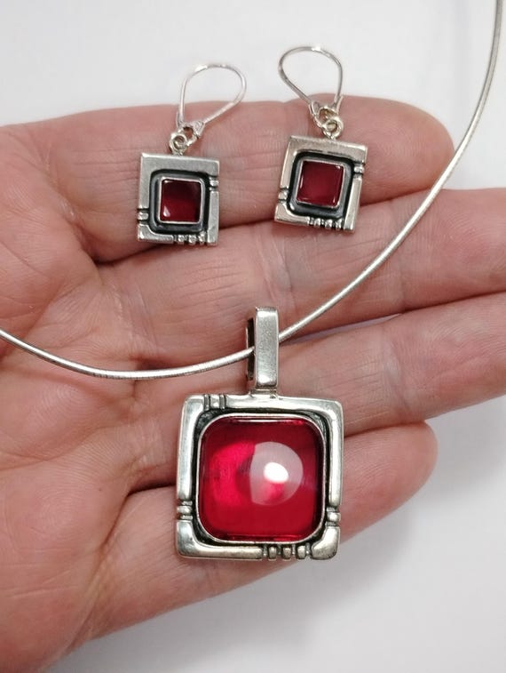 Beautiful Sterling Silver 925 Ruby Imitation Pend… - image 4