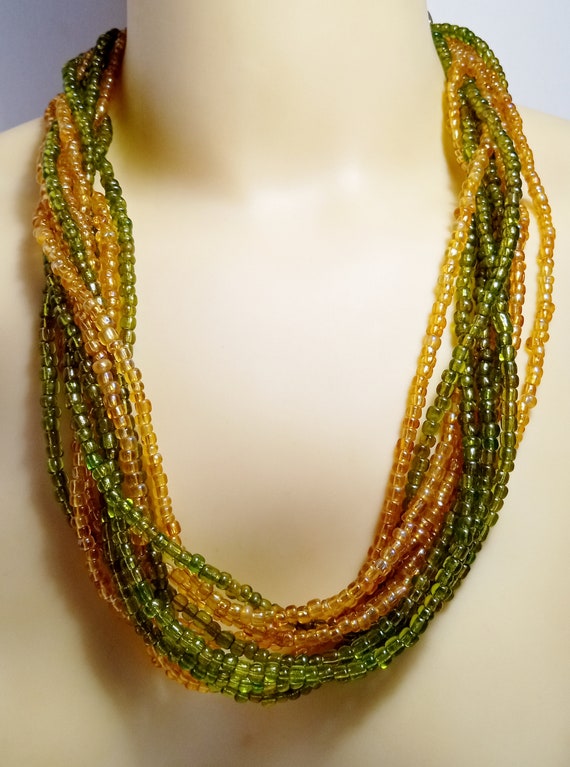 Luscious Green and Yellow Glass Seed Beads Multist