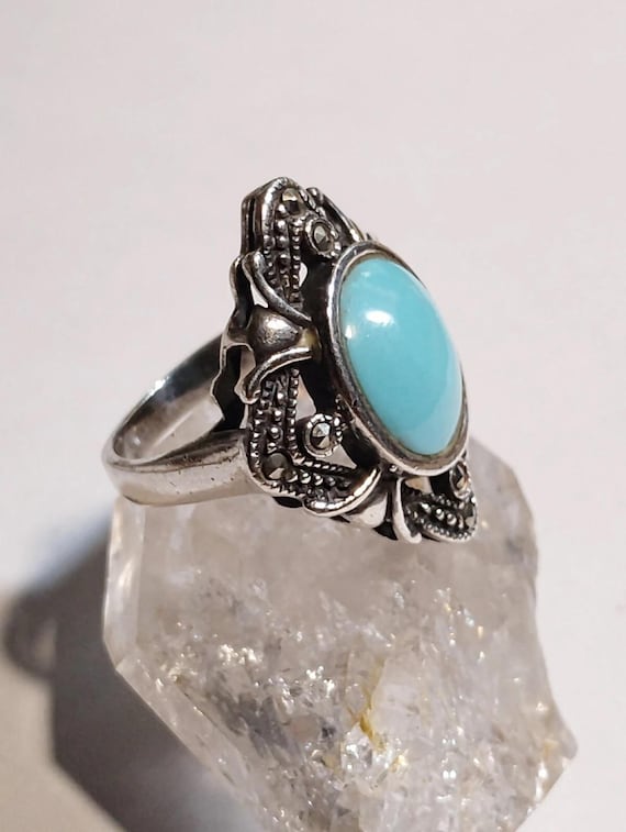 Solid Sterling Silver 925 Simulated Turquoise Lad… - image 1
