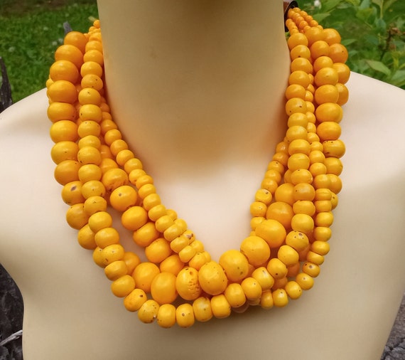 Happy Tropical Yellow Stone Beads Multistrand Nat… - image 1