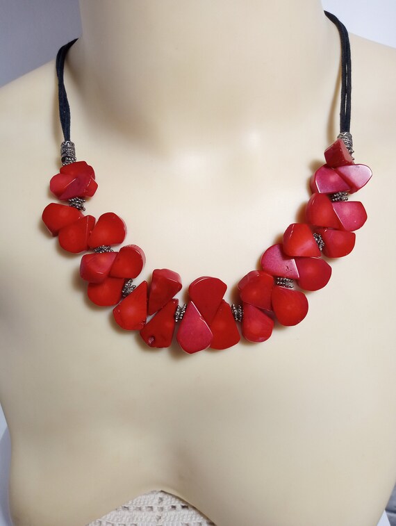 Natural Red Coral Floral Petals Sassy Collar Gems… - image 2