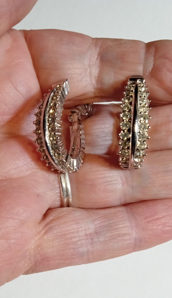 PANETTA Signed Rhinestone Silver Tone Modernist H… - image 5