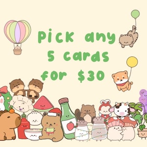 Choisissez n'importe quel lot de 5 cartes de voeux, à mélanger et à assortir, cadeau d'anniversaire amitié drôle mignon amour, lot de cartes de voeux, papeterie kawaii