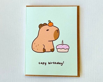 Jolie carte de voeux d'anniversaire Capybara, carte cadeau amour amitié, carte de joyeux anniversaire petit animal drôle Capy Birthday