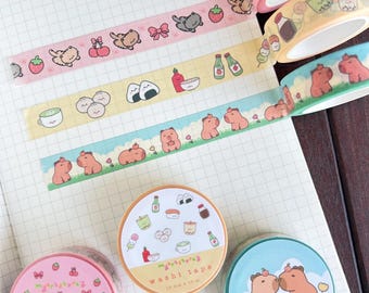 Cute Washi Tape for Journaling | Capybara, Cat and Kawaii Food | Journal Craft Planner Tape