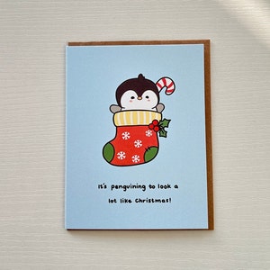 Jolie carte de voeux de Noël pingouin, cadeau carte de vœux amitié amour, carte de Noël animal drôle de petit chien