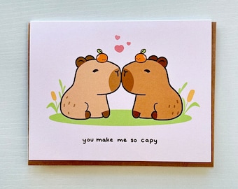 Cute Capybara Valentines Greeting Card, Love Friendship Anniversary Card Gift, Punny Funny Animal Capy Card