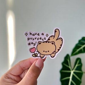 Sticker imperméable jeu de mots chat mignon, autocollant mat, vinyle autocollant chaton kawaii, cadeau, tenue de journal, papeterie, bouteille d'eau Sticker pour ordinateur portable