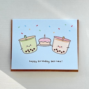 Jolie carte de voeux d'anniversaire Boba Bubble Tea, cadeau d'amitié amour carte de vœux, carte de joyeux anniversaire thé drôle de petit garçon