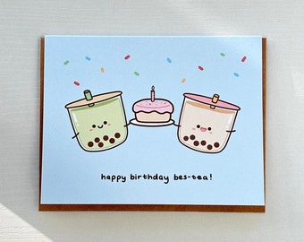 Cute Bubble Tea Boba Birthday Greeting Card, Love Friendship Holiday Card Gift, Punny Funny Tea Happy Birthday Card