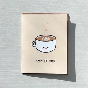 Merci un latte, carte de remerciement, jolie carte de voeux de jeu de mots latte, cadeau d'amitié amour, carte drôle de petit chien, carte de Saint-Valentin