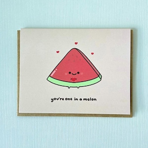Cute Watermelon Valentines Greeting Card, Love Friendship Anniversary Card Gift, Punny Funny Fruit Food Card