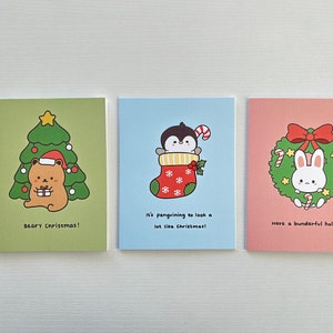 3 Weihnachtsgrußkarten-Set, niedliches Weihnachtsbündel, Liebes-Freundschafts-Weihnachtskarten-Geschenk, Punny lustige Tier-Weihnachtskarten