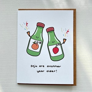 Carte d'anniversaire Soju, carte de voeux mignon jeu de mots, cadeau d'amitié amour, carte drôle de petit chien