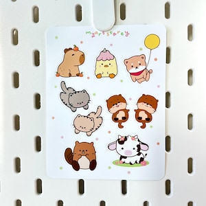 Feuille d'autocollants imperméables animal mignon, autocollant mat, cadeau kawaii, tenue d'un journal, papeterie, autocollants pour agenda Bullet Journal