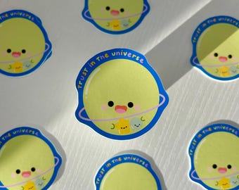Cute Universe Waterproof Sticker, Matte Sticker, Kawaii Planet Space Vinyl Sticker, Gift, Journaling,Stationery, Water Bottle Laptop Sticker