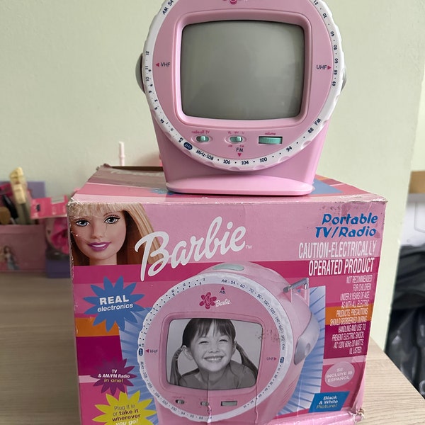 Barbie mini CRT radio black and white screen television with dial