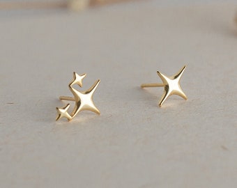 Stern Ohrringe, Mismatched Ohrringe, Starburst Ohrringe, Zierliche Gold Ohrstecker, Minimalistische Ohrringe, Nordstern Ohrringe, himmlischen Schmuck