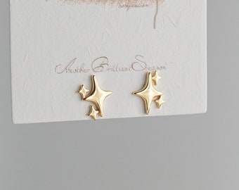 Gold Star Earrings, Starburst Earrings, 925 Sterling Silver Stud Earrings, Celestial Jewelry, Dainty Gold Stud, Sparkling Earrings Gift