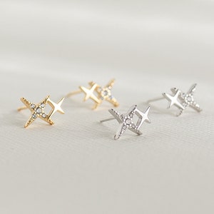 Tiny Star Studs Earrings Double Stars Small Stacking Earrings Silver Gold Celestial Earrings Minimalist Cute Birthday Gift for Her image 2