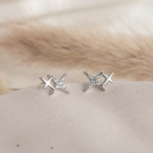 Tiny Star Studs Earrings Double Stars Small Stacking Earrings Silver Gold Celestial Earrings Minimalist Cute Birthday Gift for Her Silver