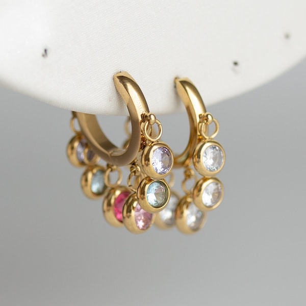 Crystal Earrings Fun Dangling Hoop Earrings Colorful Gemstone Earrings Waterproof Tarnish Free Earrings Unique Handmade Jewelry