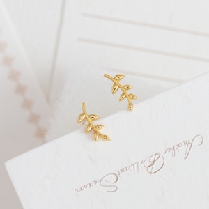 Small Tiny Leaf Studs Earrings Gold Silver Branch Ear Climbers Studs Dainty Olive Branch Stacking Earrings Minimalist Birthday Gift for Her