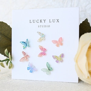 Resin Butterfly Stud Earrings, Fairy Pastel Studs, Mismatched Acrylic Kawaii Earrings, Rainbow Butterfly Earrings for Girls, Korean Earrings