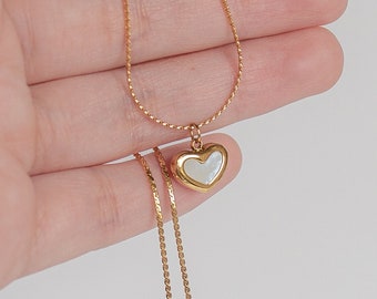 Dainty Heart Necklace, Gold Necklaces, Heart Jewelry, Minimalist Jewelry, Gift for Mom, Anniversary Gift, Natural Shell Heart Pendant