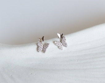Delicate Butterfly Earrings, 925 Silver Studs Earrings, Minimal Earrings, Stacking Jewelry, Cute Earrings Gift for Her