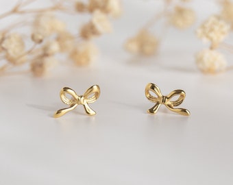 Gold Bow Earrings Knot Earrings Dainty Studs Silver Bow Earrings Cute Earrings Minimal Jewelry Aesthetic Earrings Birthday Gift for Her