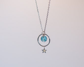 Blue Crystal Celestial Necklace Unique Handmade Jewelry Gift Whimsical Aesthetic Accessories Cute Dainty Pendant Necklace