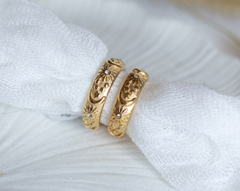 18K Gold Sun Moon Ring, Chunky Gold Ring, Gold Stacking Ring Celestial Gold Ring, Waterproof Rings, Vintage Inspired Ring, Boho Chic Ring