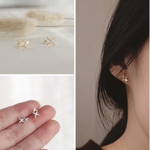 Tiny Star Studs Earrings Double Stars Small Stacking Earrings Silver Gold Celestial Earrings Minimalist Cute Birthday Gift for Her image 5
