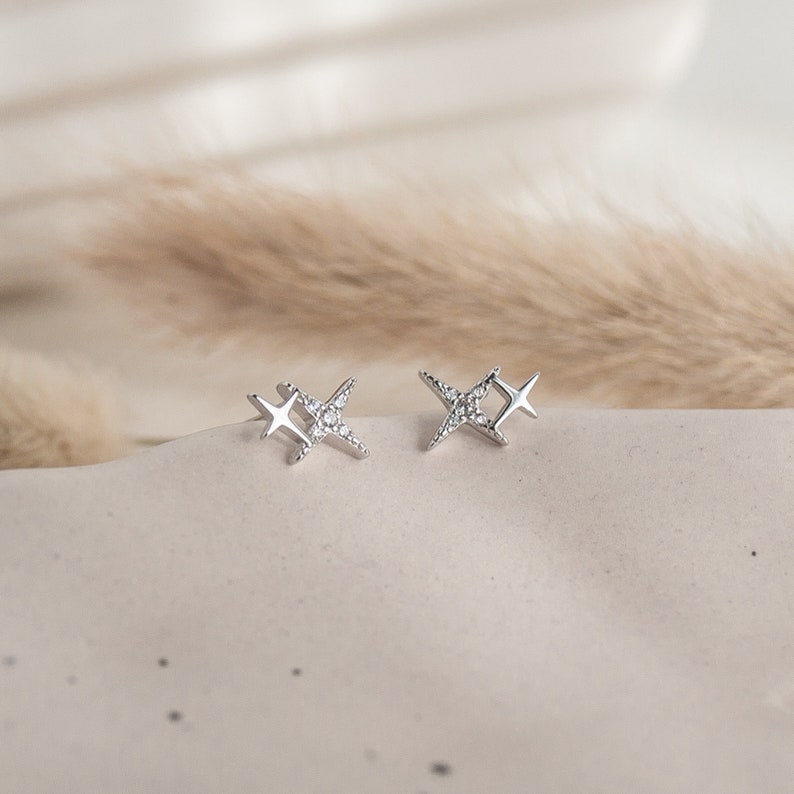 Tiny Star Studs Earrings Double Stars Small Stacking Earrings Silver Gold Celestial Earrings Minimalist Cute Birthday Gift for Her Silver