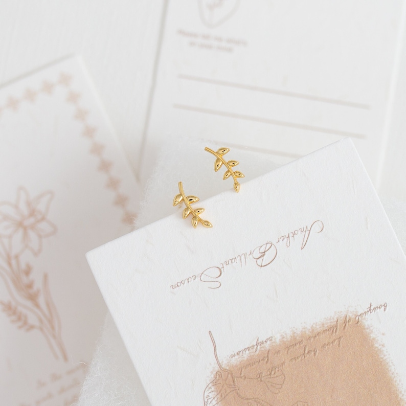 Small Tiny Leaf Studs Earrings Gold Silver Branch Ear Climbers Studs Dainty Olive Branch Stacking Earrings Minimalist Birthday Gift for Her Gold