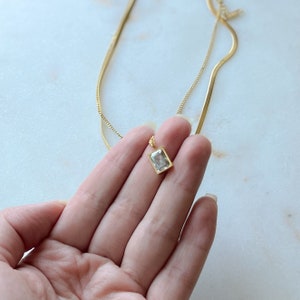Doubled Layered Gold Necklace Snacke Layering Chain Emerald CZ Pendant Minimalist Jewelry Gift for Her Chic Fashion Necklace Birthday Gift image 5