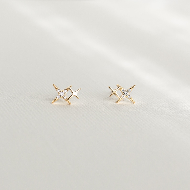 Tiny Star Studs Earrings Double Stars Small Stacking Earrings Silver Gold Celestial Earrings Minimalist Cute Birthday Gift for Her Gold