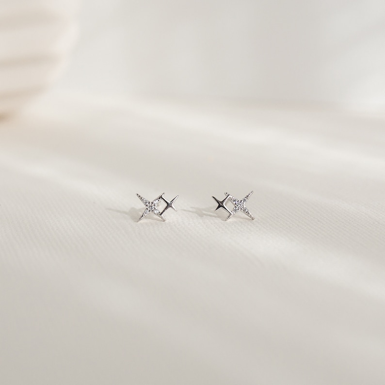 Tiny Star Studs Earrings Double Stars Small Stacking Earrings Silver Gold Celestial Earrings Minimalist Cute Birthday Gift for Her image 6
