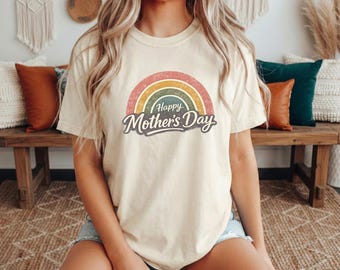 Happy Mother's Day Shirt, Retro Vintage Rainbow Mama Tee, Comfort Colors Boho Gift