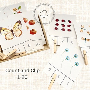 Nature Count and Clip Cards Numbers 1-20 / Giocattoli Montessori / Montessori Math Homeschool
