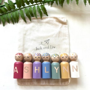 Personalized wooden peg dolls | Girls Easter gift | Girls Birthday Gift