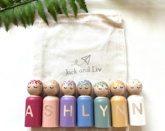 Personalized wooden peg dolls | Girls Valentine's Day gift | Girls Birthday Gift