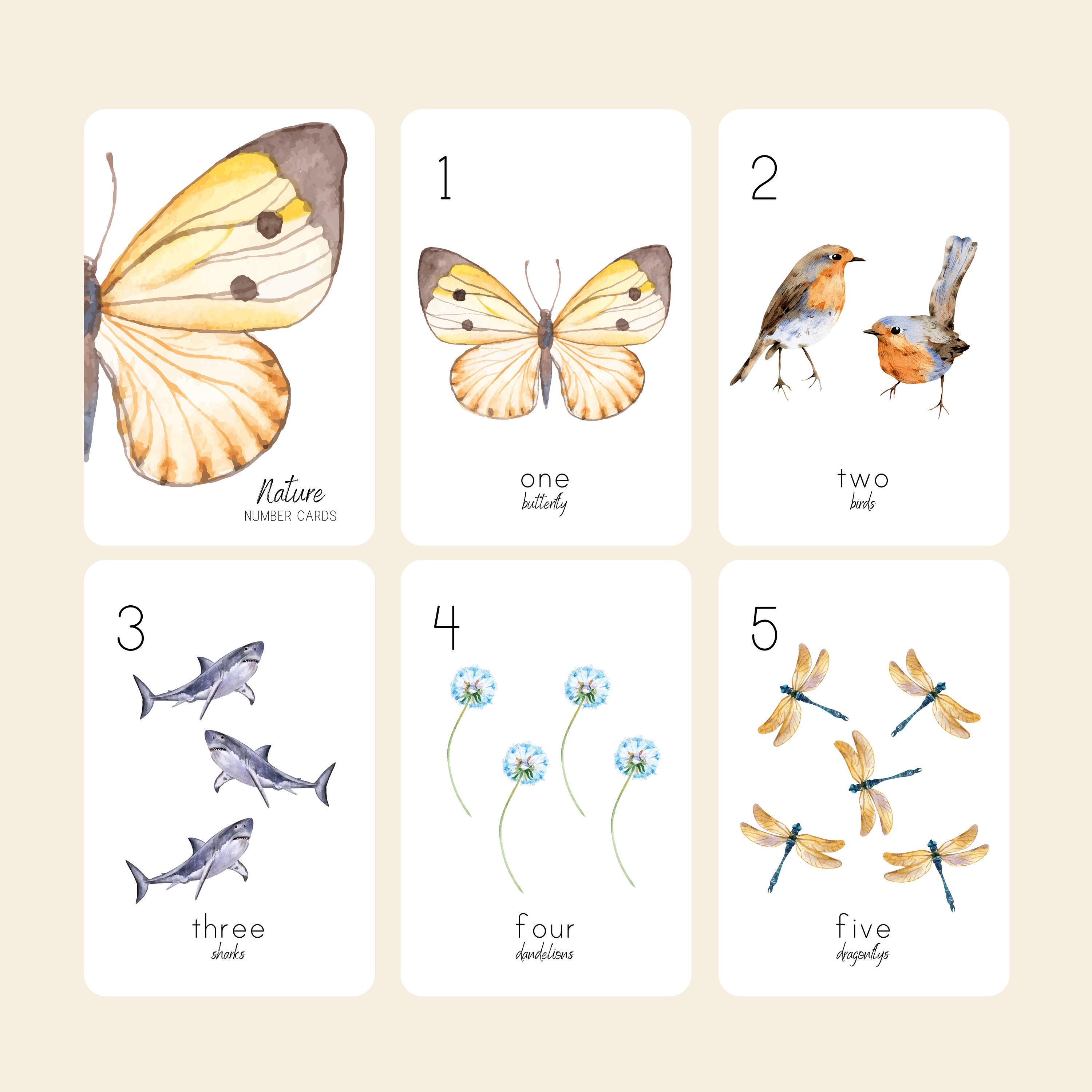 Nature Themed Number Cards | Counting Flashcards | Homeschool Nature ...