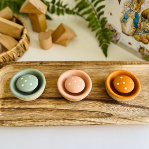 Large Mushroom Sorting Toy Set of 3 | First Birthday Gift | Baby Shower Gift | Montessori Toy