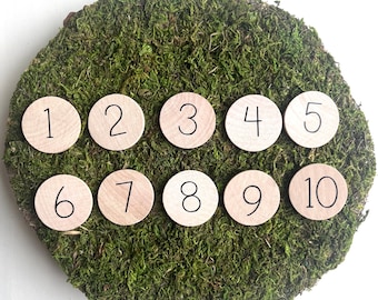 Wooden number coins | Montessori Math | Wooden number discs | Counting 1-10