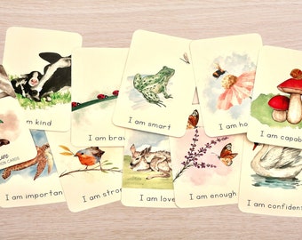 Nature Themed Affirmation Cards for kids | Homeschool Nature Study | Printable Montessori Flash Cards | Nature Inspired