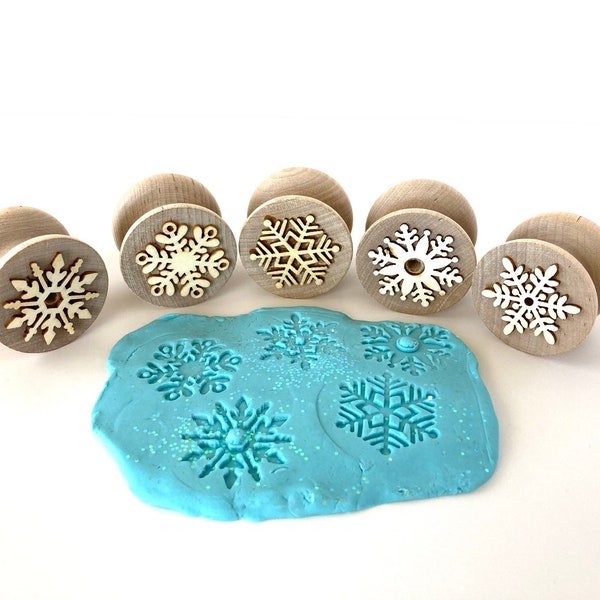 Snowflake dough stampers | Winter Sensory Play | Montessori Toddler | Playdough tools | Wood Playdough Stamps