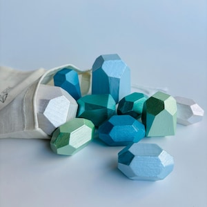Arctic Wooden Stacking Stones | Montessori Educational Toys | Balancing Blocks | Winter Stacking Rocks | Building Toys
